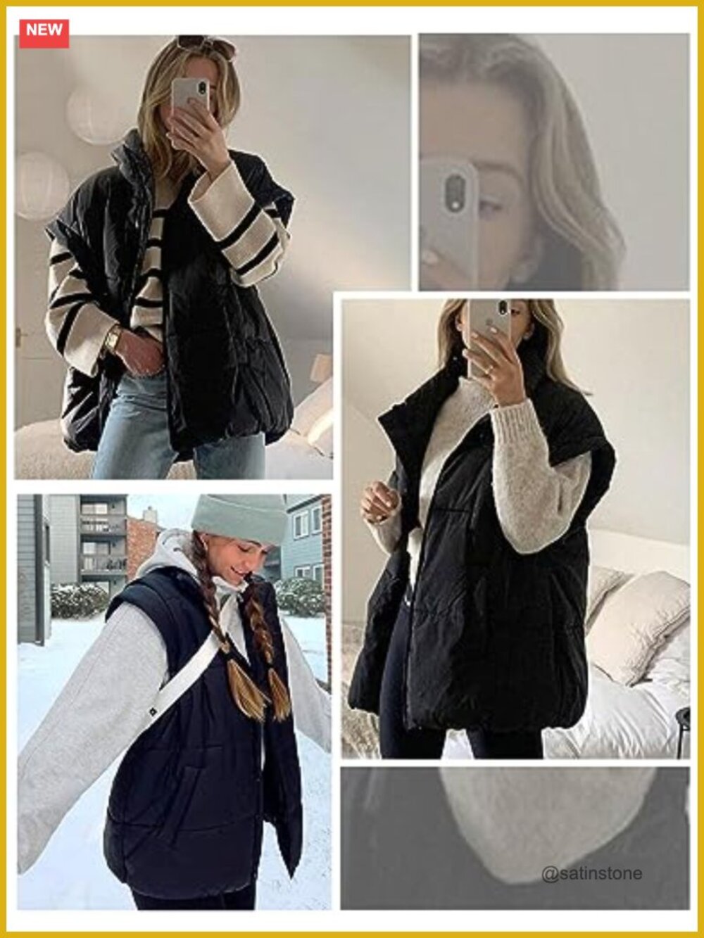 Oversized Puffer Vest Winter Quilted Stand Collar Padded Gilet Sleeveless Puffy - Picture 2 of 6